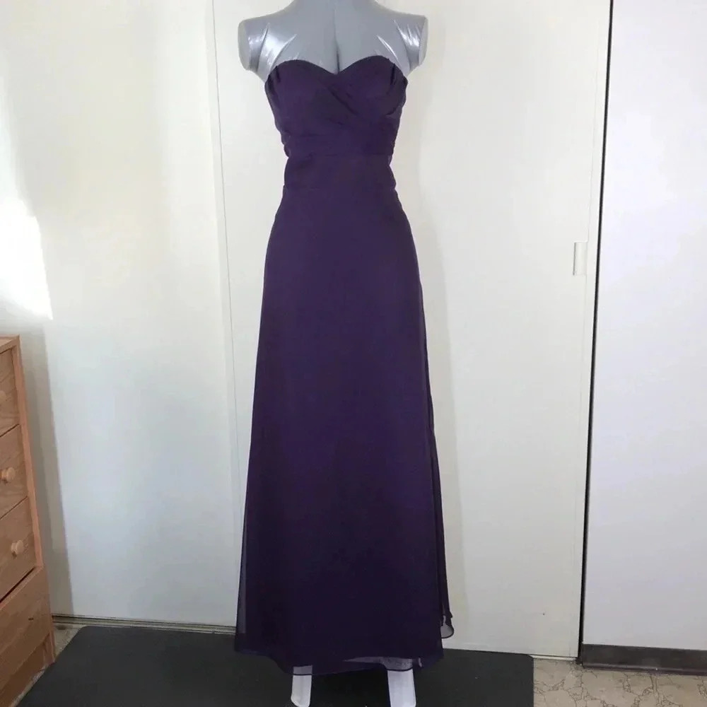 Purple eggplant strapless  long bridesmaid dress 14